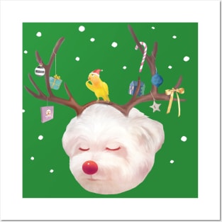 Puppy in Reindeer Antlers Posters and Art